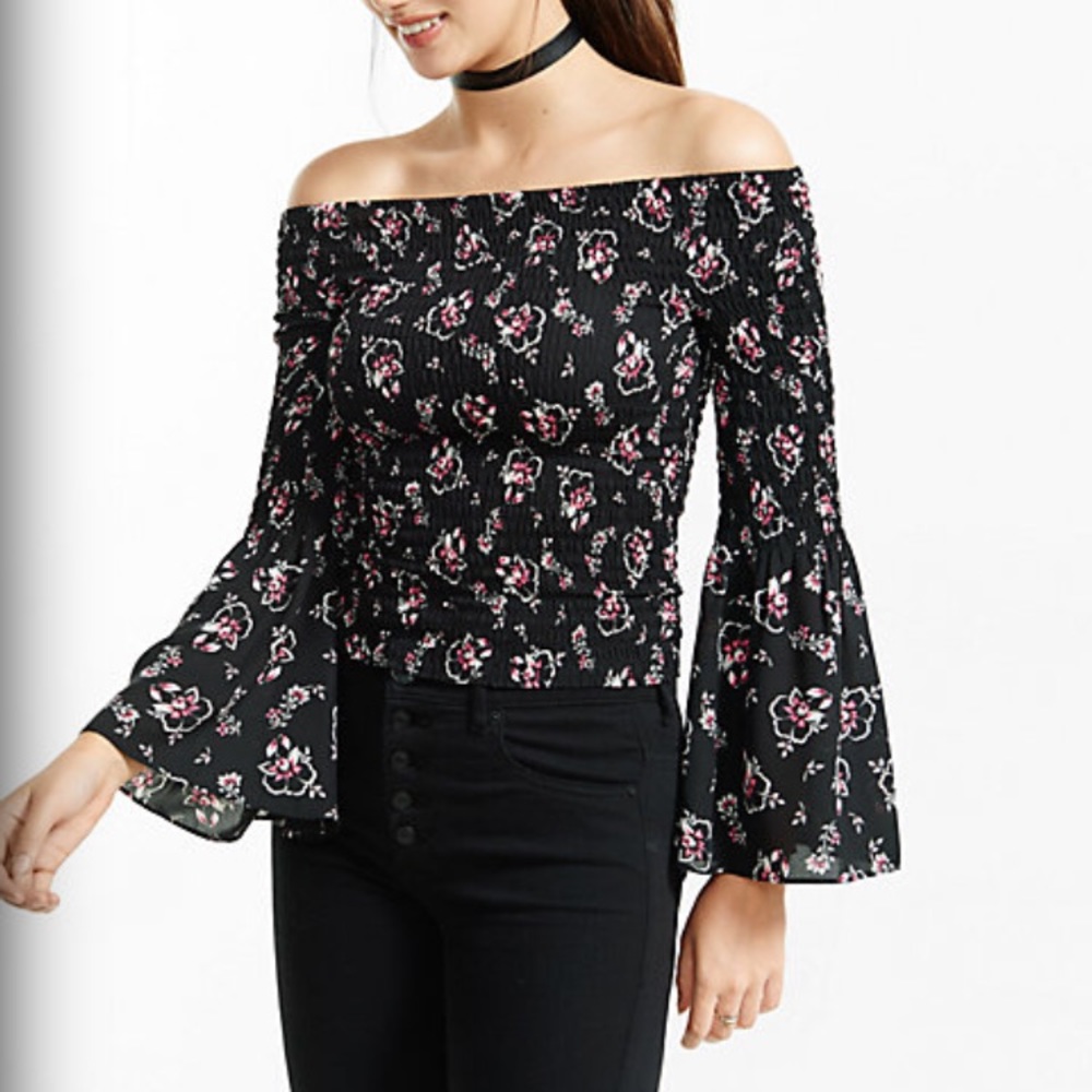 Express Floral Off the Shoulder Bell Sleeve Top XS